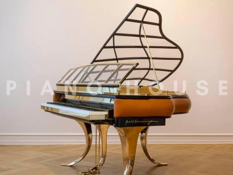 PH Grand Piano: PH157 Legacy | Walnut Cognac Leather | Brass | Modern Sculptural