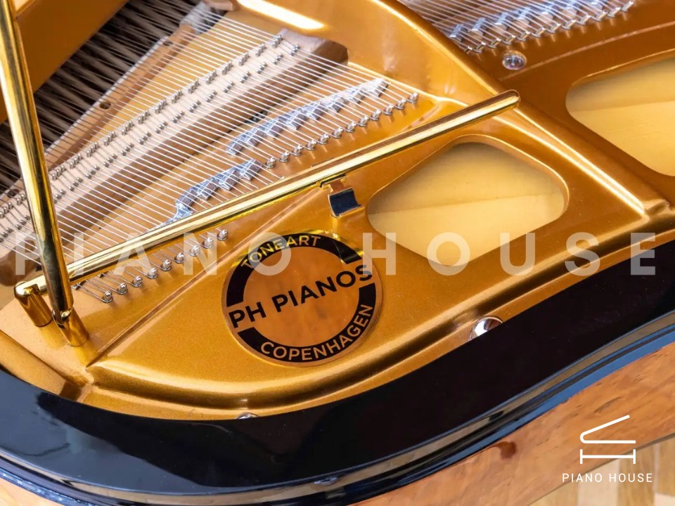 PH Bow Grand Piano | American Red Maple Burl with Brass | Modern | Sculptural