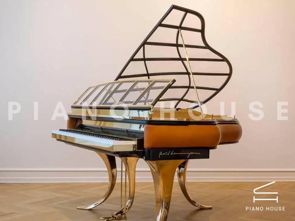 PH Grand Piano: PH157 Legacy | Walnut Cognac Leather | Brass | Modern Sculptural
