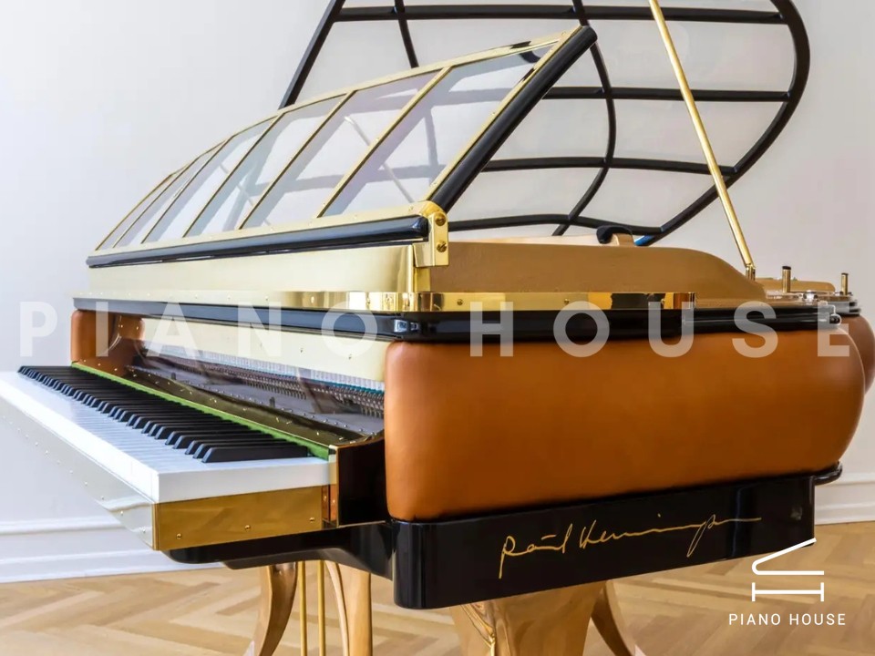 PH Grand Piano: PH157 Legacy | Walnut Cognac Leather | Brass | Modern Sculptural