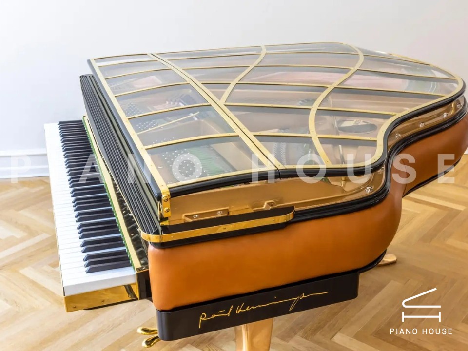 PH Grand Piano: PH157 Legacy | Walnut Cognac Leather | Brass | Modern Sculptural
