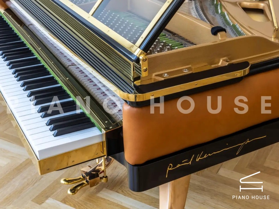 PH Grand Piano: PH157 Legacy | Walnut Cognac Leather | Brass | Modern Sculptural