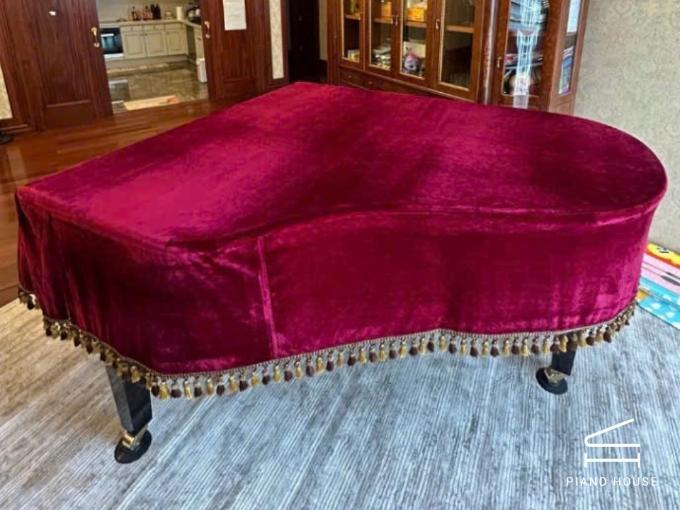 Khăn Phủ Grand Nhung Đỏ Rượu Vang - Tua Nâu