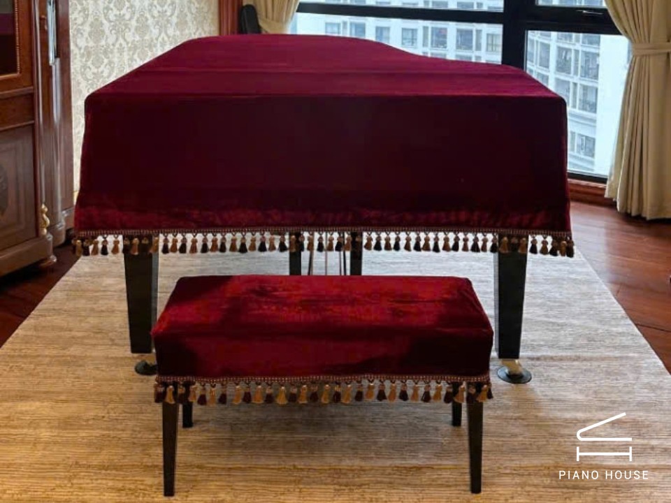 Khăn Phủ Grand Nhung Đỏ Rượu Vang - Tua Nâu